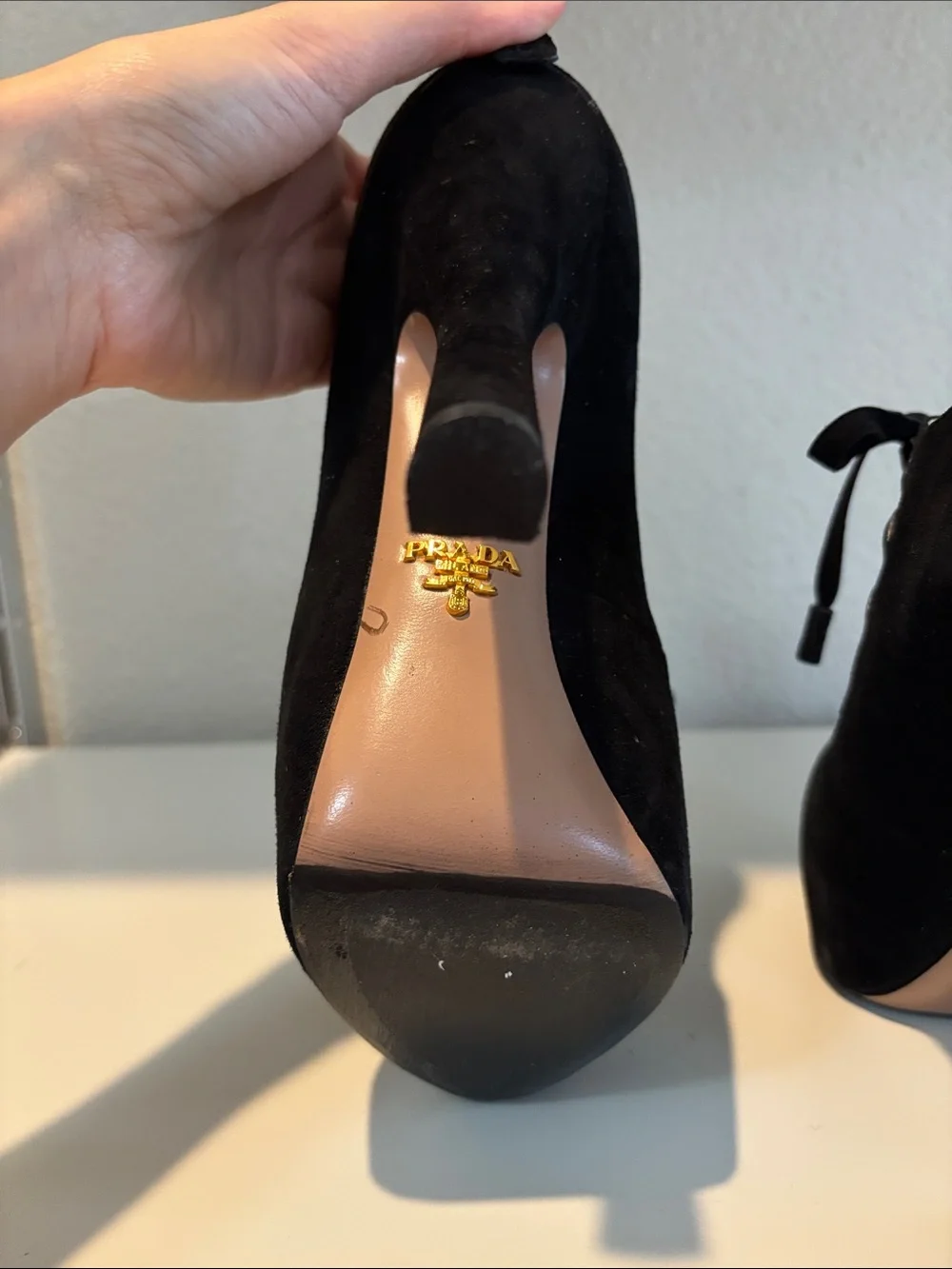 Vintage PRADA Black Suede Caged Lace-Up Platform Heels